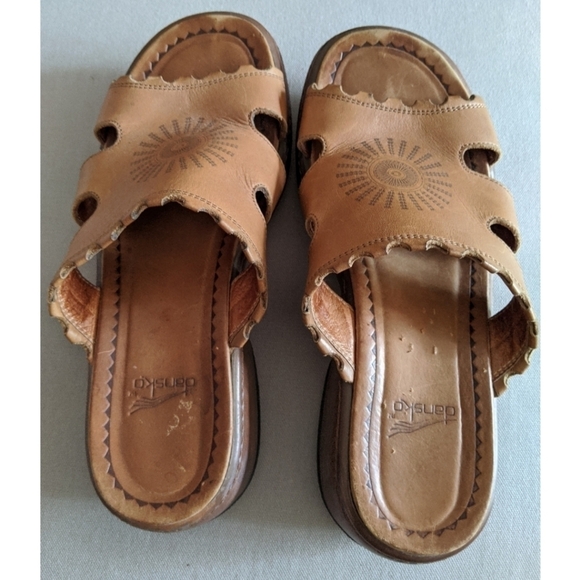 Dansko Brown Leather Open Toe Slide Sandals - Picture 7 of 13